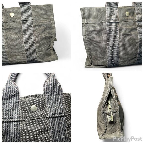 HERMES Canvas Herline PM Tote Grey - w Silver Lock (no key) - Picture 9 of 15